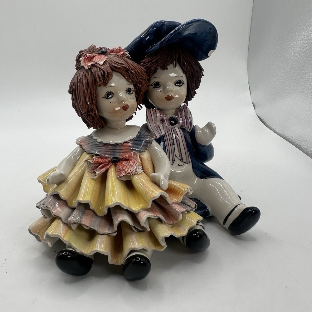 VTG Lino Zampiva‎ Spaghetti Ware Boy & Girl Figurine Italian 6" Signed & Stamped